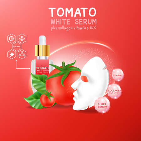 Collagen Serum Tomato Extract and Vitamin for Skin Background Concept Skin Care Cosmetic.のイラスト素材
