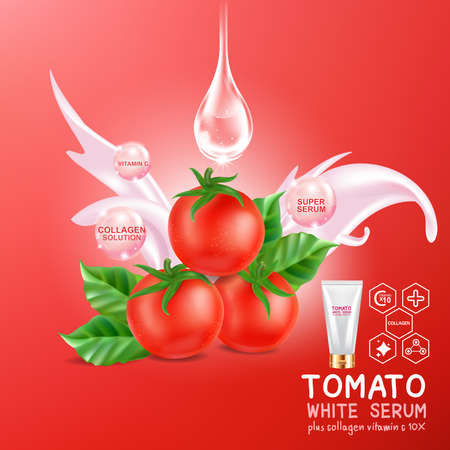 Collagen Serum Tomato Extract and Vitamin for Skin Background Concept Skin Care Cosmetic.のイラスト素材
