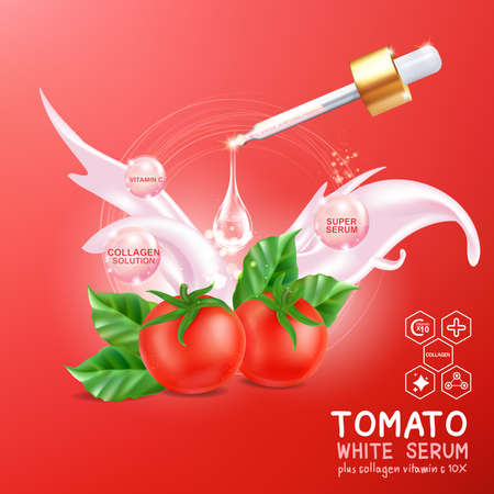 Collagen Serum Tomato Extract and Vitamin for Skin Background Concept Skin Care Cosmetic.のイラスト素材