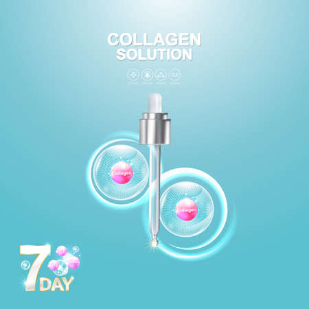 Collagen Solution Serum Drop and Vitamin Background Skin Care Cosmetic concept.のイラスト素材