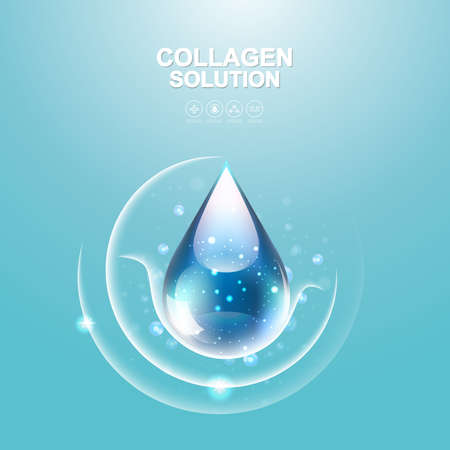 Collagen Solution Serum Drop and Vitamin Background Skin Care Cosmetic concept.のイラスト素材