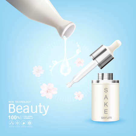 Collagen Premium Sake Serum and Vitamin Background Skin Care Cosmetic concept.のイラスト素材