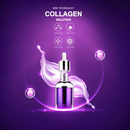 Collagen Serum and Vitamin Background Concept Skin Care Cosmetic.のイラスト素材