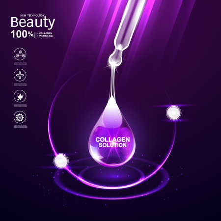 Collagen Serum and Vitamin Background Concept Skin Care Cosmetic.のイラスト素材