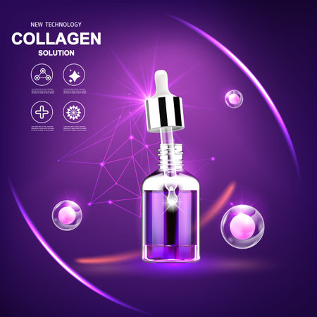 Collagen Serum and Vitamin Background Concept Skin Care Cosmetic.のイラスト素材