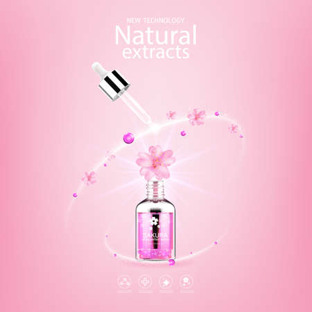 Collagen Sakura Serum and Vitamin Background Concept Skin Care.のイラスト素材
