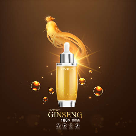 Collagen serum and vitamin background concept ginseng skin care cosmetic.のイラスト素材