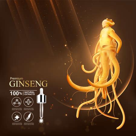 Collagen serum and vitamin background concept ginseng skin care cosmetic.のイラスト素材