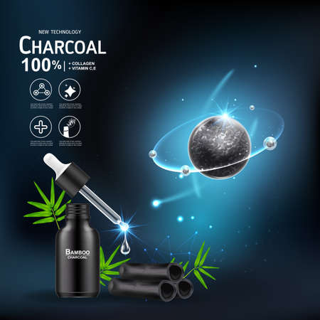 Collagen Serum and Vitamin Extract Charcoal Bamboo Vector Concept Skin Care Cosmetic.のイラスト素材