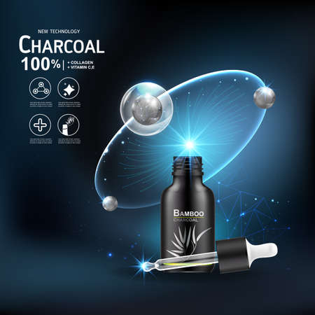 Collagen Serum and Vitamin Extract Charcoal Bamboo Vector Concept Skin Care Cosmetic.のイラスト素材