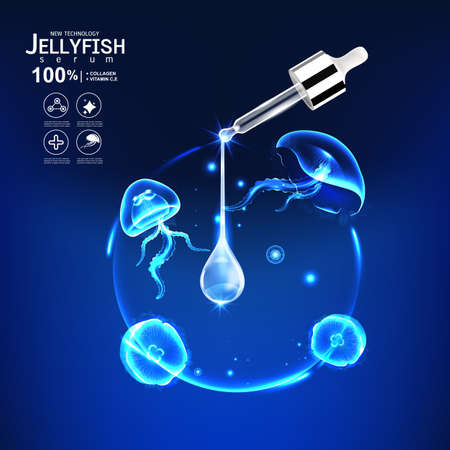 Jellyfish Serum and Collagen Vitamin Vector Background for Skin Care Cosmetic Products.のイラスト素材