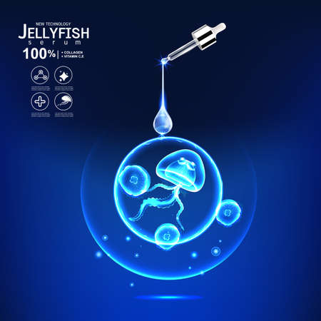 Jellyfish Serum and Collagen Vitamin Vector Background for Skin Care Cosmetic Products.のイラスト素材