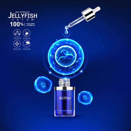 Jellyfish Serum and Collagen Vitamin Vector Background for Skin Care Cosmetic Products.のイラスト素材
