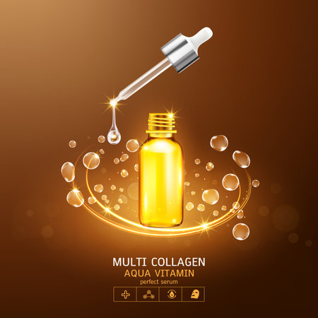 Collagen Serum and Vitamin Background Concept Skin Care Cosmetic.のイラスト素材