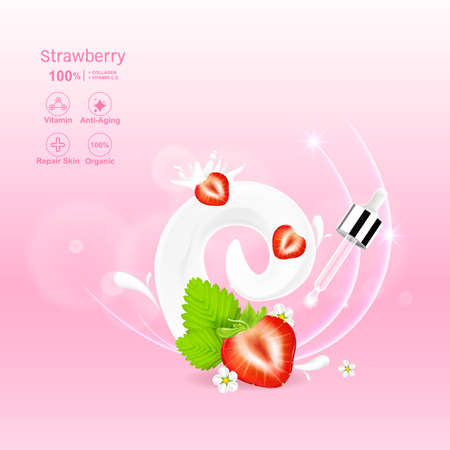 Strawberry Red Serum Extract and Collagen Vitamin Vector for Skin Care Cosmetic and Beauty Products.のイラスト素材