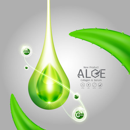 Aloe Vera Serum and Collagen Vitamin Skin Care Cosmetic Background Vector Concept .のイラスト素材