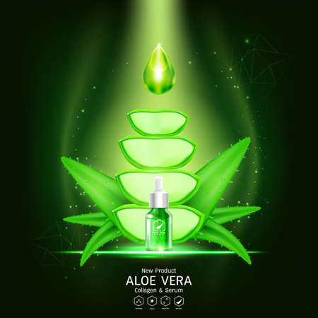 Aloe Vera Serum and Collagen Vitamin Skin Care Cosmetic Background Vector Concept .のイラスト素材