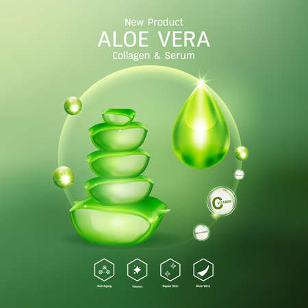 Aloe Vera serum or collagen and vitamins  background vector for skin care cosmetic products.のイラスト素材