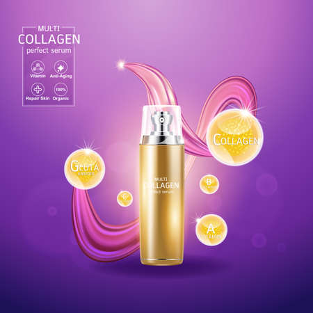 Collagen and Serum Product Vector Concept Beauty Technology for Skin Careのイラスト素材