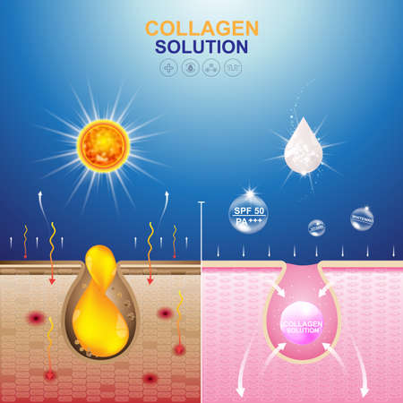 Collagen Solution Serum and Vitamin Background Skin Care Cosmetic Vector concept.のイラスト素材