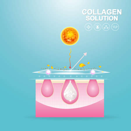 Collagen Solution Serum and Vitamin Background Skin Care Cosmetic Vector concept.のイラスト素材