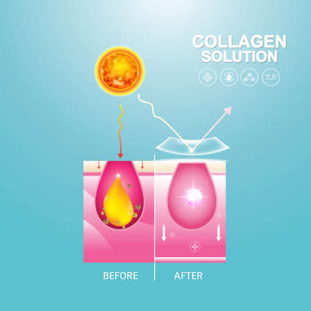 Collagen Solution Serum and Vitamin Background Skin Care Cosmetic Vector concept.のイラスト素材