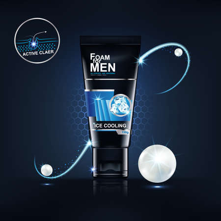 Foam for Men Bottle Products Serum Collagen and Vitamin Background for Skin Care Cosmetics Vector Concept.のイラスト素材
