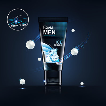 Foam for Men Bottle Products Serum Collagen and Vitamin Background for Skin Care Cosmetics Vector Concept.のイラスト素材