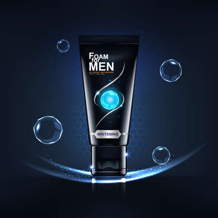 Foam for Men Bottle Products Serum Collagen and Vitamin Background for Skin Care Cosmetics Vector Concept.のイラスト素材
