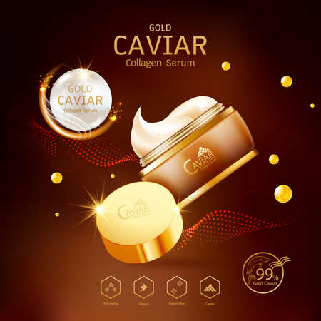 Gold Caviar Collagen Serum and Vitamin Background Vector for Skin Care Products.のイラスト素材