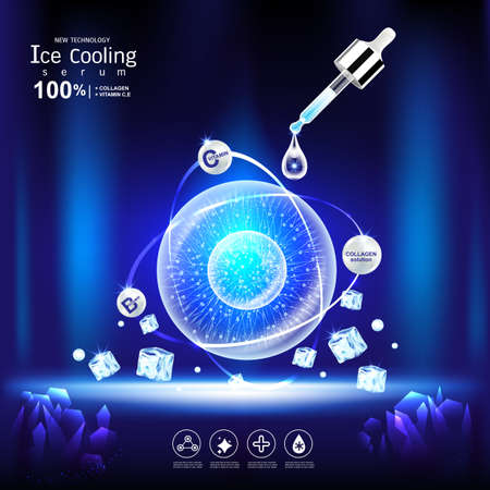 Ice Cooling Serum Collagen and Vitamin Background for Products Concept Skin Care Cosmetic.のイラスト素材