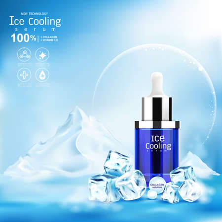 Ice Cooling Serum Collagen and Vitamin Background for Products Concept Skin Care Cosmetic.のイラスト素材