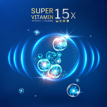 Collagen Serum Vector Background Cosmetics Products for Skin that needs Hydration and Relaxation. Helps to Protect the Skin from Sun Exposure by Extracting Vitamins.のイラスト素材