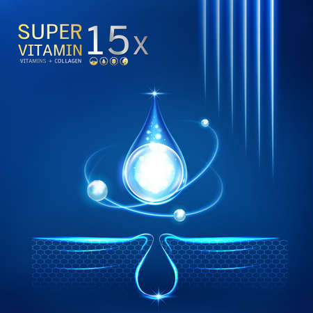 Collagen Serum Vector Background Cosmetics Products for Skin that needs Hydration and Relaxation. Helps to Protect the Skin from Sun Exposure by Extracting Vitamins.のイラスト素材