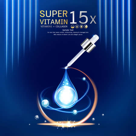 Collagen Serum Vector Background Cosmetics Products for Skin that needs Hydration and Relaxation. Helps to Protect the Skin from Sun Exposure by Extracting Vitamins.のイラスト素材