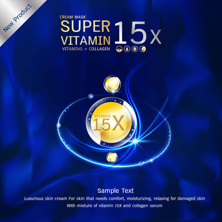 Collagen Serum Vector Background Cosmetics Products for Skin that needs Hydration and Relaxation. Helps to Protect the Skin from Sun Exposure by Extracting Vitamins.のイラスト素材