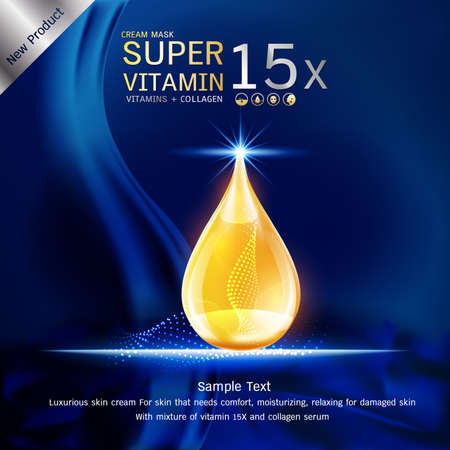 Collagen Serum Vector Background Cosmetics Products for Skin that needs Hydration and Relaxation. Helps to Protect the Skin from Sun Exposure by Extracting Vitamins.のイラスト素材