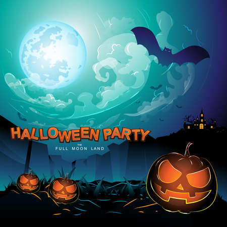 Halloween Party Vector Concept Full Moon Land.のイラスト素材