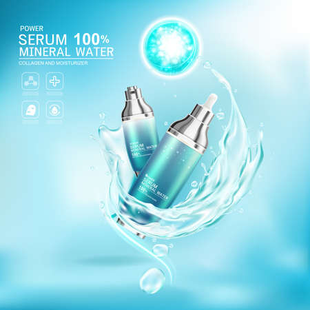 Mineral Water Splash Serum or Collagen Vitamin Vector Background for Skin Care Cosmetic Products.のイラスト素材
