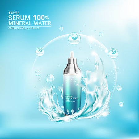 Mineral Water Splash Serum or Collagen Vitamin Vector Background for Skin Care Cosmetic Products.のイラスト素材