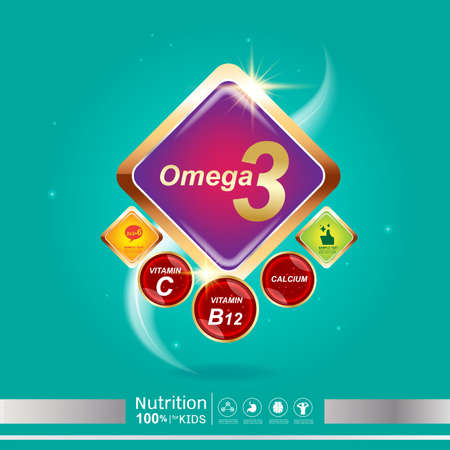 Omega Nutrition and Vitamin - Concept Logo Products for Kids.のイラスト素材