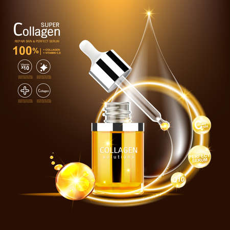 Collagen Serum and Vitamin Background Concept Skin Care Cosmetic.のイラスト素材