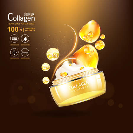 Collagen Serum and Vitamin Background Concept Skin Care Cosmetic.のイラスト素材