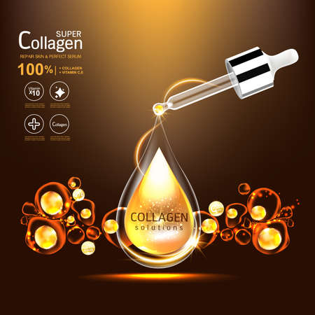 Collagen Serum and Vitamin Background Concept Skin Care Cosmetic.のイラスト素材