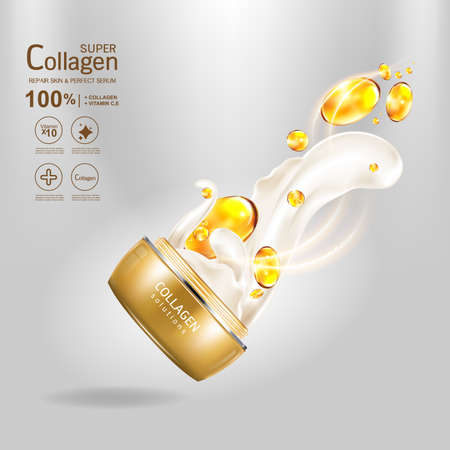 Collagen Serum and Vitamin Background Concept Skin Care Cosmetic.のイラスト素材
