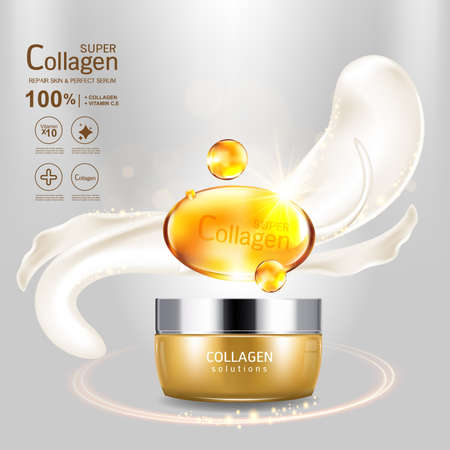 Collagen Serum and Vitamin Background Concept Skin Care Cosmetic.のイラスト素材