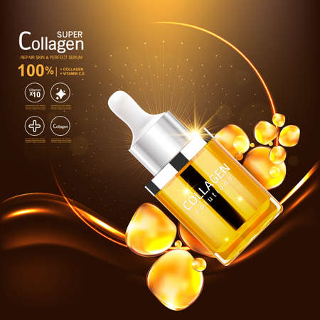 Collagen Serum and Vitamin Background Concept Skin Care Cosmetic.のイラスト素材