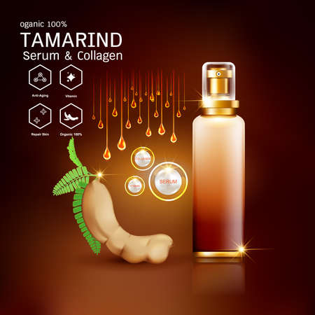 Tamarind Serum or Collagen and Vector Background Concept for Skin Care Cosmetic Products.のイラスト素材