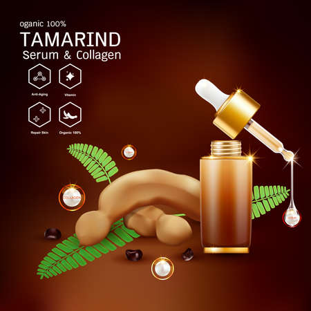 Tamarind Serum or Collagen and Vector Background Concept for Skin Care Cosmetic Products.のイラスト素材