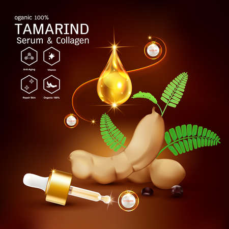 Tamarind Serum or Collagen and Vector Background Concept for Skin Care Cosmetic Products.のイラスト素材